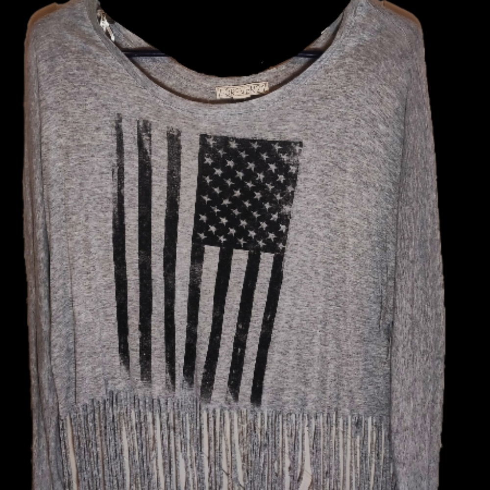 Grey American Flag Long Sleeve Shirt